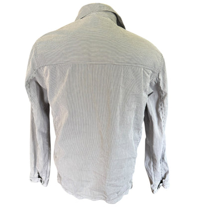 Back view of a striped jacket on a white background