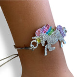 New view of rainbow bracelet on wrist