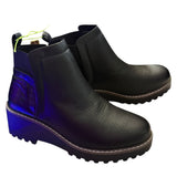 Black ankle boots front side on a white background