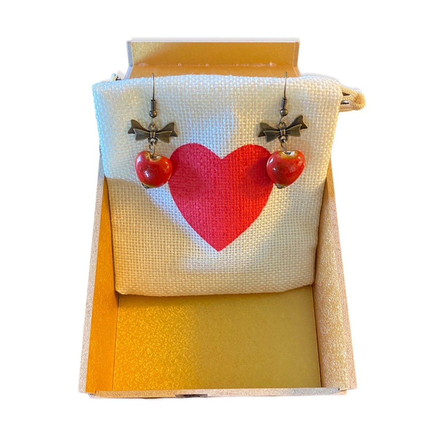 Red apple earrings in box 1