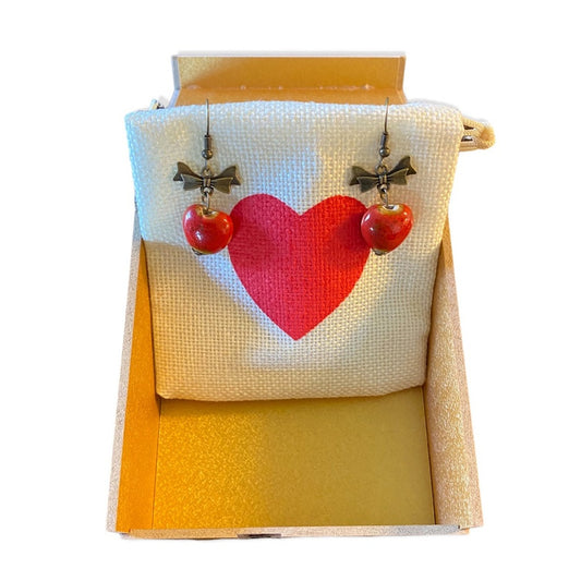 Red apple earrings in box 1