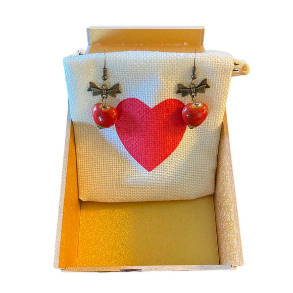 Red apple earrings in box 1