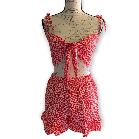 Front of red and white set