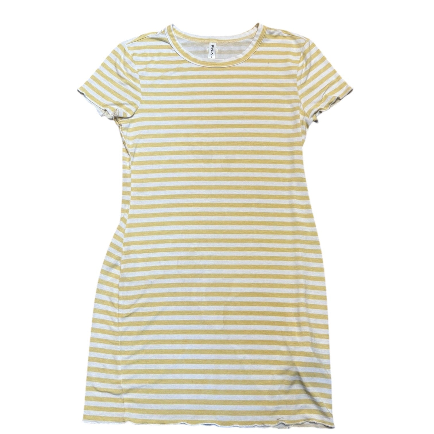 Front of green and white striped dress on a white background