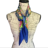 Blue scarf on neck