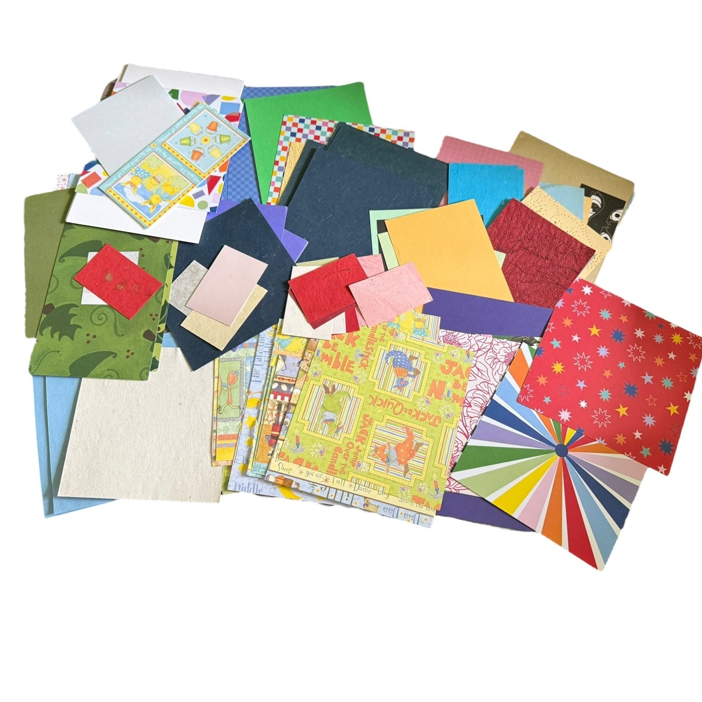 Assorted colorful card stock on a white background