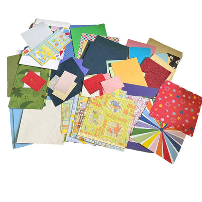 Assorted colorful card stock on a white background