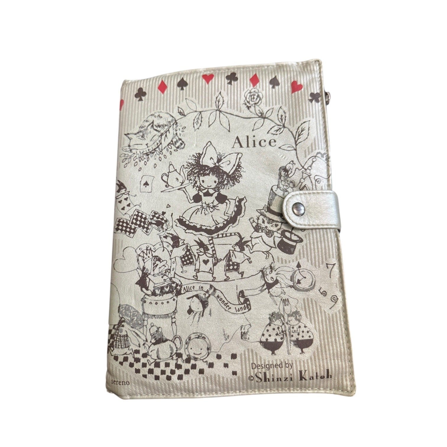 Front of notebook cover with Alice in Wonderland design on a white background