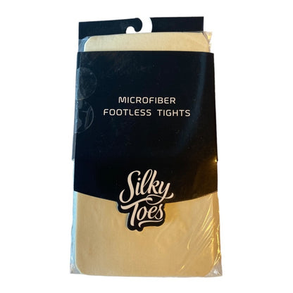 Packaged footless tights by Silky Toes, featuring a black package with white text on a white background.