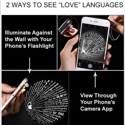 Instructions on how to view 'love' languages using a phone's flashlight or camera app.