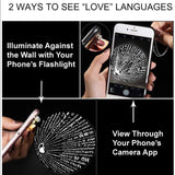 Instructions on how to view 'love' languages using a phone's flashlight or camera app.