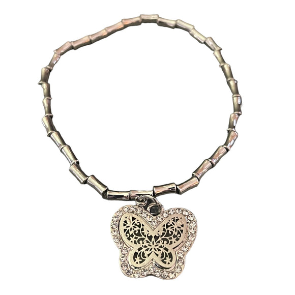 Silver with faux diamond butterfly bracelet