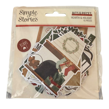 A package of 'Simple Stories' craft stickers in the 'Hearth & Holiday' collection, containing 61 pieces. 