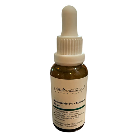 Bottle of Skin Nutrition Botanicals Niacinamide 5% + Squalane Serum on a white background