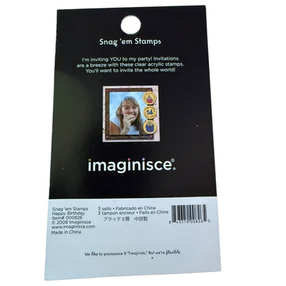 Back of Snag em Stamps packaging on a white background. 