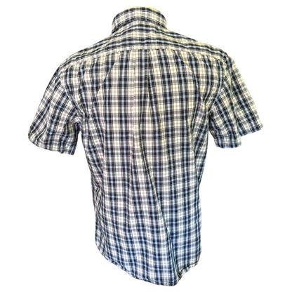 Plaid short-sleeve shirt back on a white background