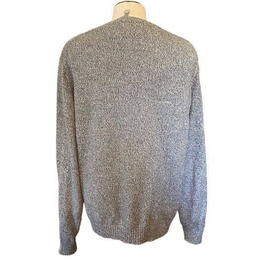 Gray textured sweater on a mannequin against a white background