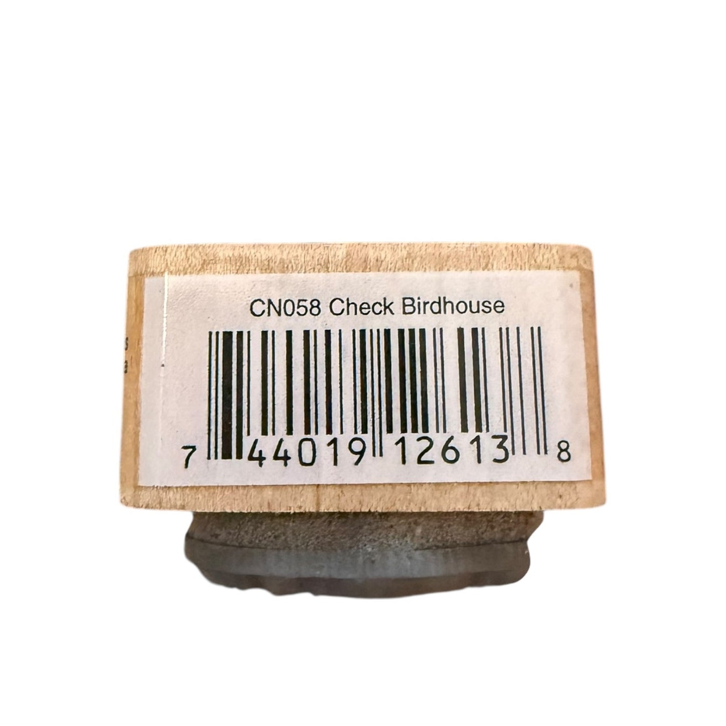 Birdhouse base with a barcode label on a white background