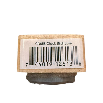 Birdhouse base with a barcode label on a white background