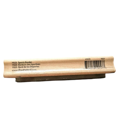 Wooden block with text and barcode on a white background