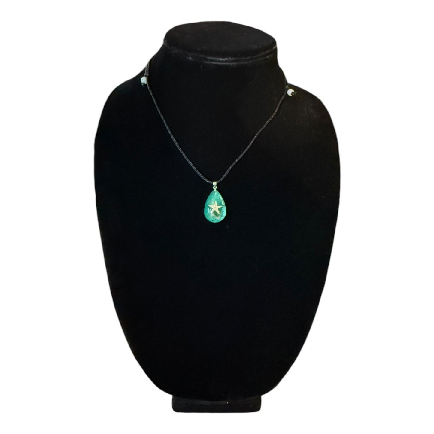 Starfish Ocean Green Acrylic Satin Cord Necklace NEW