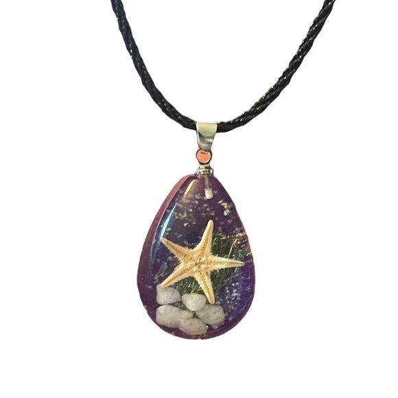 Close up of purple starfish necklace 1