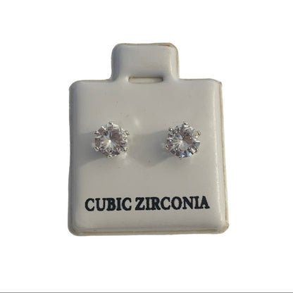 Diamond CZ Faux Silver Stud Earrings