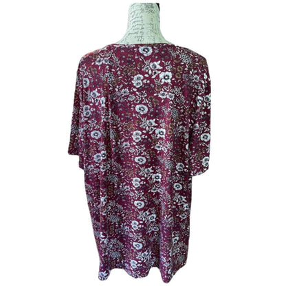 Bloomchic Plus Size Burgundy Floral Print Shirt Size 22-24 NWOT