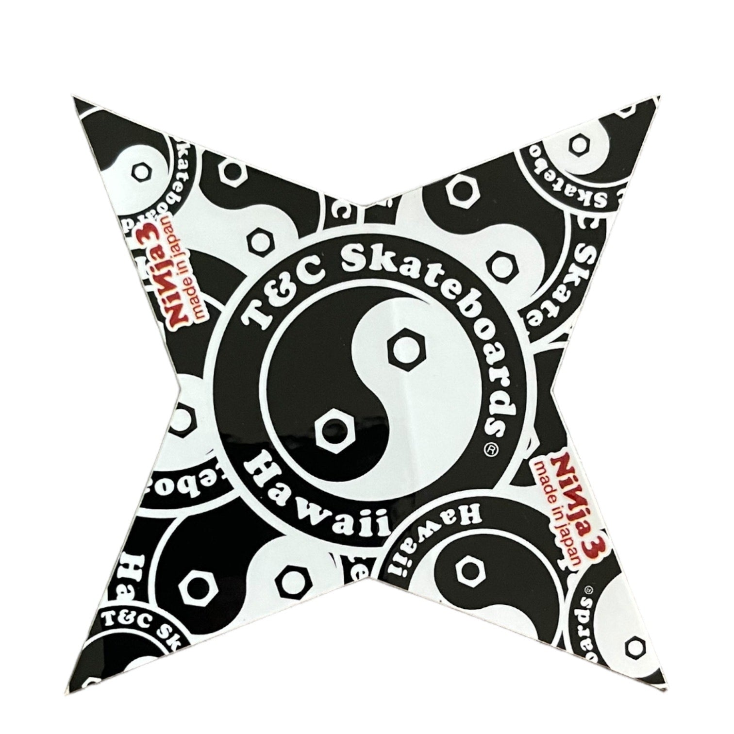 T&C Skateboards logo with yin yang symbol on a white background