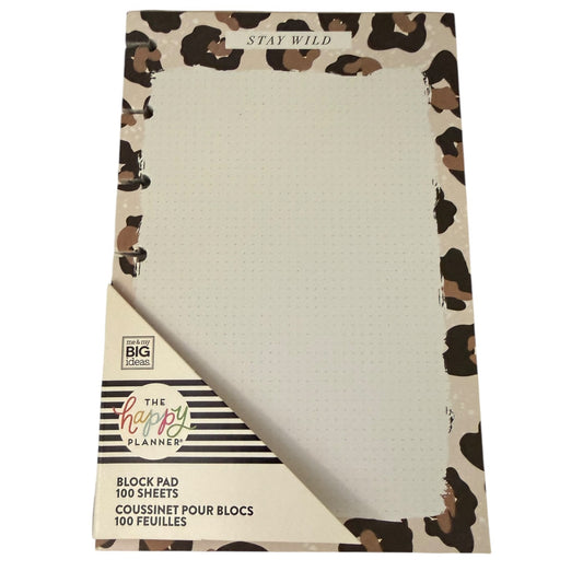 Pad of paper with an animal print from The Happy Planner on a white background. 