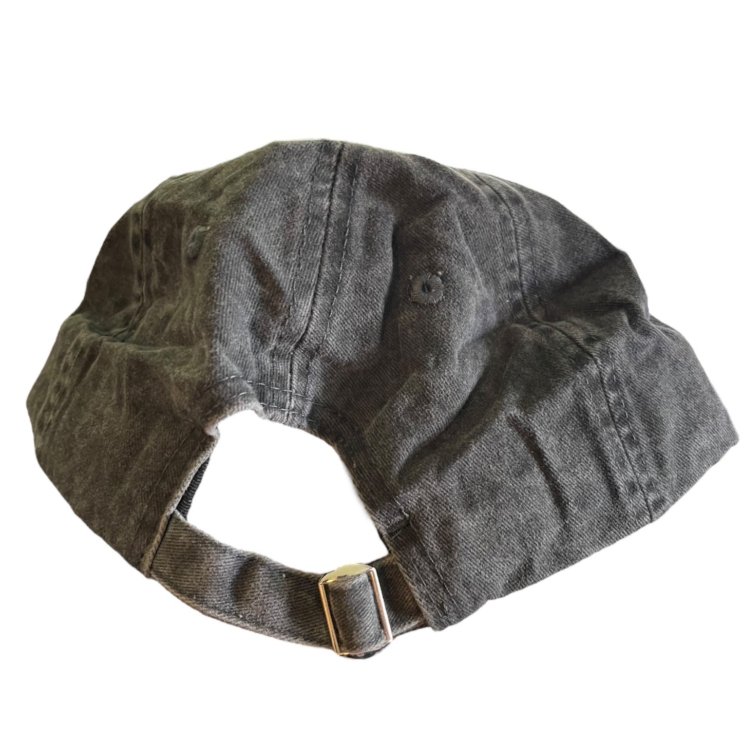 Dark denim cap with a strap on a white background