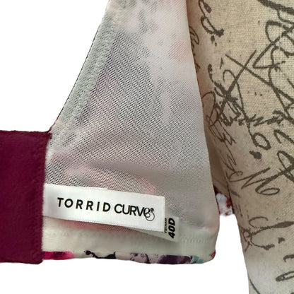 Close-up of a garment with 'Torrid Curve' label on a white background
