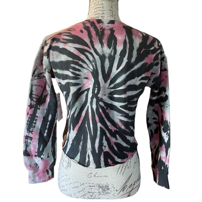 Back of Tie-dye long-sleeve shirt on a mannequin with a white background