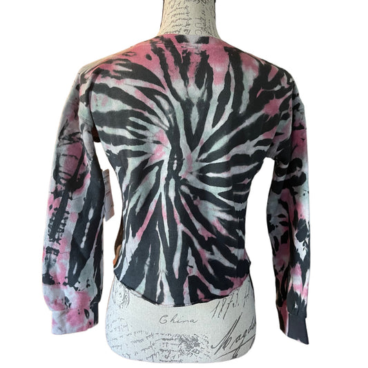 Back of Tie-dye long-sleeve shirt on a mannequin with a white background