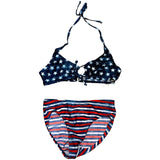 Front of Bikini set with American flag design on a white background