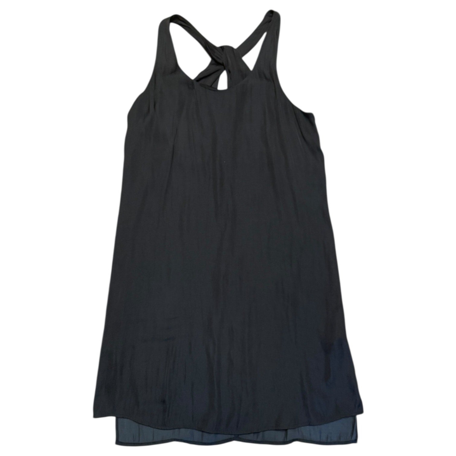 Black tank dress with thin straps on a white background