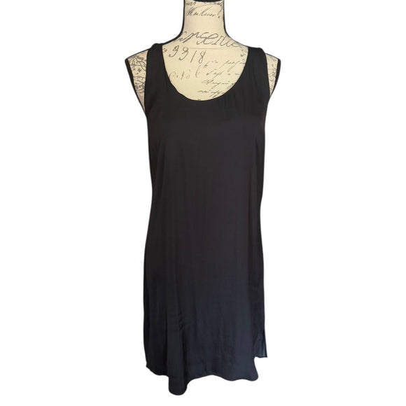 Front of Black sleeveless dress on a mannequin with a white background