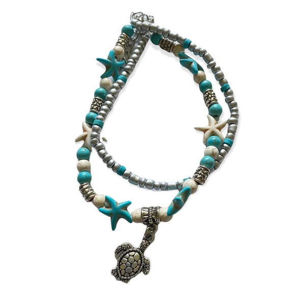 Turtle and starfish anklet