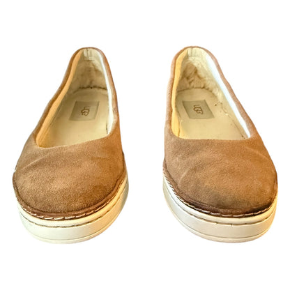 Front of brown platform shoes on a white background