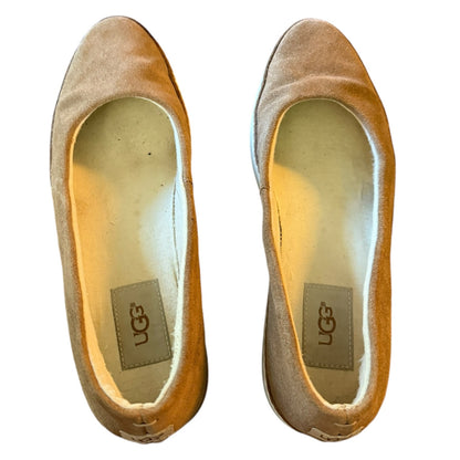 Top of brown UGG slippers on a white background