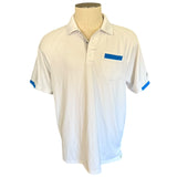 Front of white polo shirt