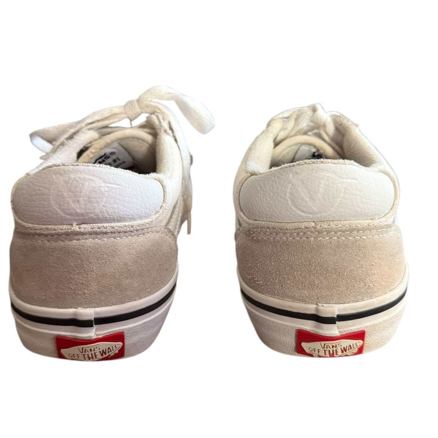 Back of Vans white sneakers on a white back ground