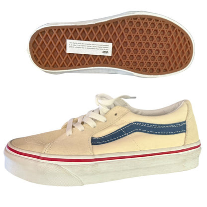 Bottom of cream sneakers on a white background