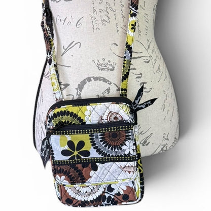 Front of Multicolored patterned crossbody bag on a white background