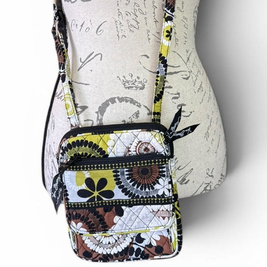 Front of Multicolored patterned crossbody bag on a white background