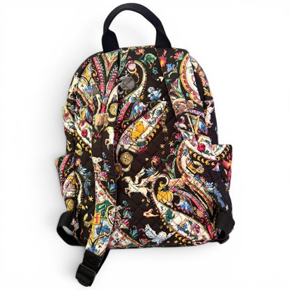 Back of Backpack with colorful paisley pattern on a white background