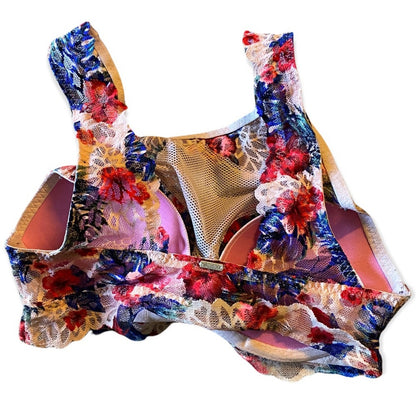 Multicolored floral  bra on a white background