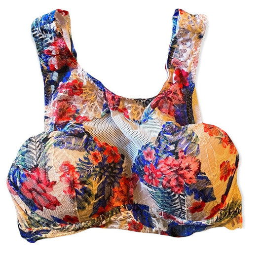 Multicolored floral bralette on a white background