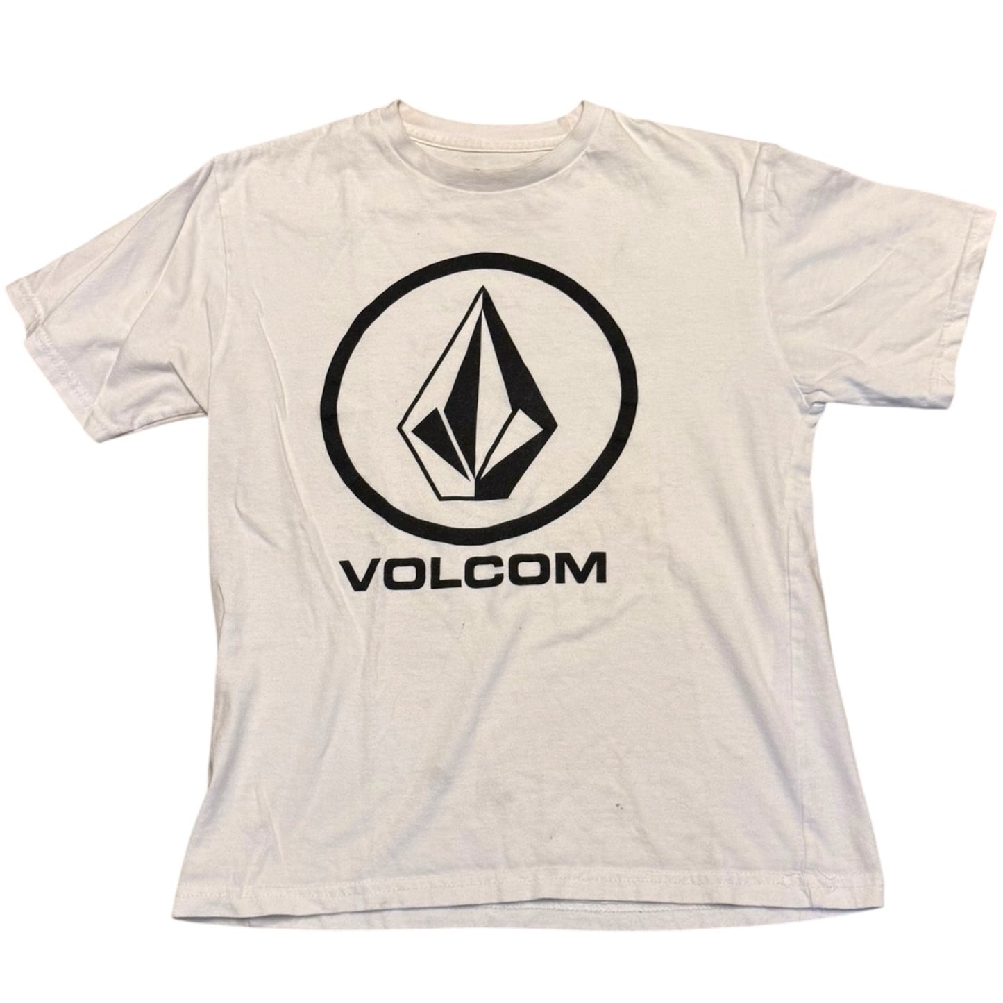 White t-shirt with Volcom logo on a white background