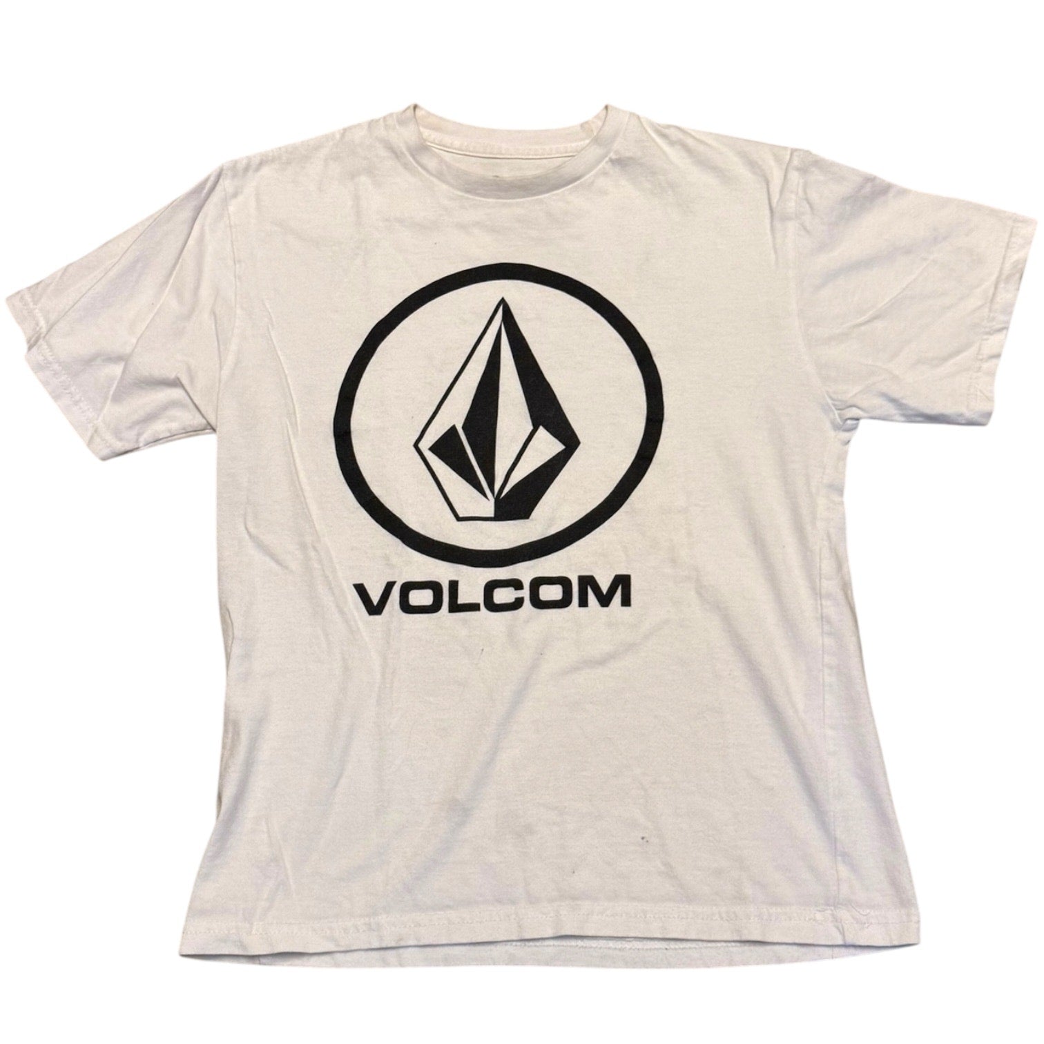 White t-shirt with Volcom logo on a white background